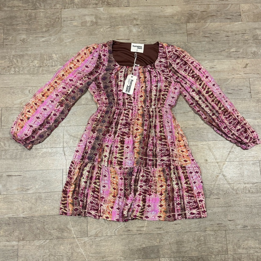 NWT Savanna Jane Printed Long Sleeve Dress Size Medium - Picture 2 of 4